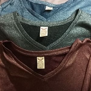 Lot of 3 metallic 3/4 sleeve tops